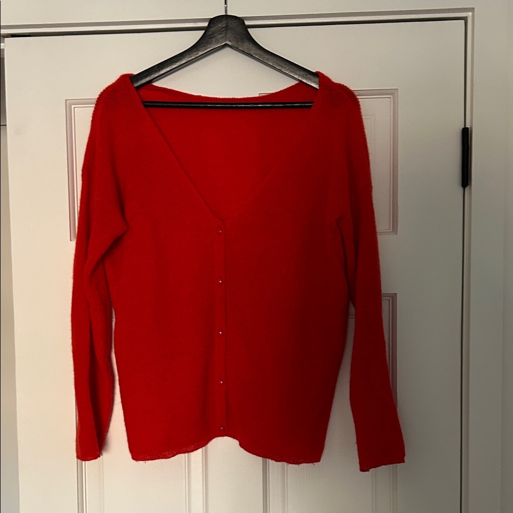 Sezane Bright Red V-Neck Cardigan